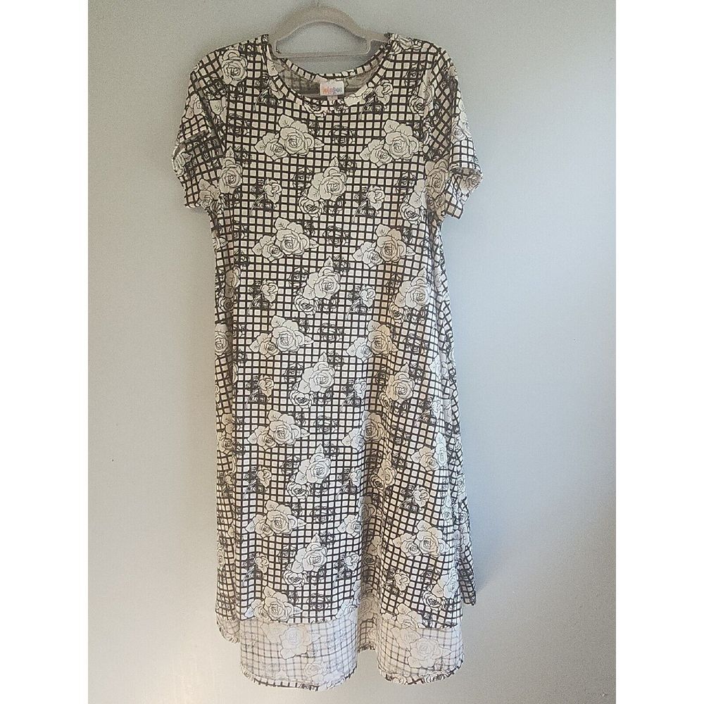 LuLaRoe Julia T-shirt Dress‎ Black & White with Roses Size Small